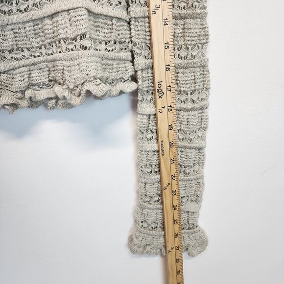 Free People Wild Roses Cardigan Size M Gray Ruffle Long Sleeve Cottage Festival - Picture 7 of 11